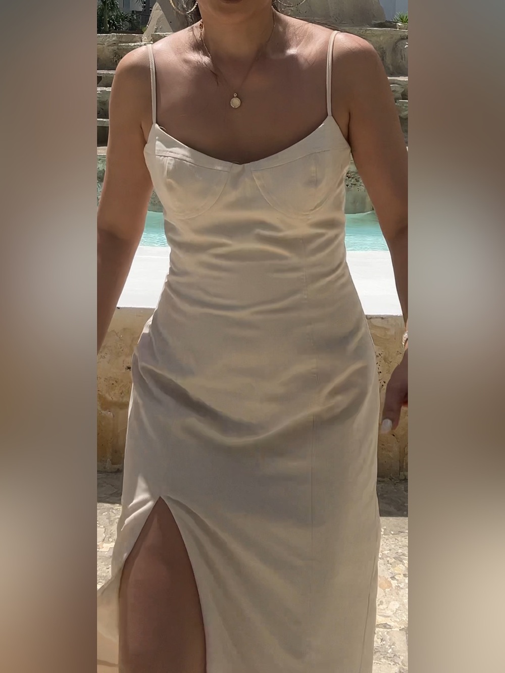 Elegant Cream Slip Dress with Bust Detailing|S|Behind Every Smile